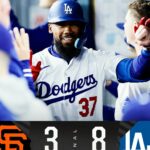 Who had the best performance as Dodgers beat Giants, among Freddie Freeman, Mookie Betts, and Teoscar Hernandez?